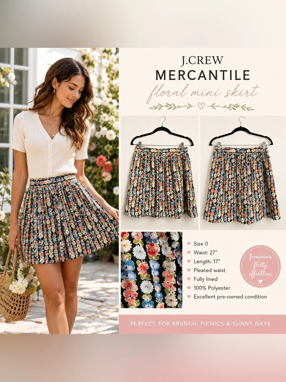 J. Crew Mercantile Floral Pleated Mini Skirt Size 0